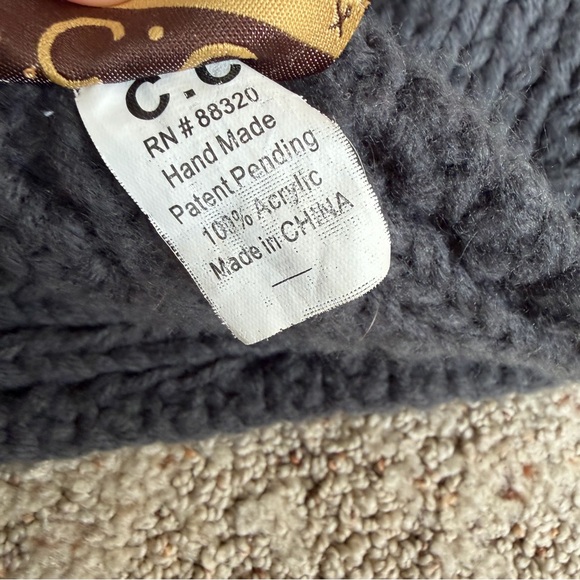 Y2K C.C Dark Gray Charcoal Knit Winter Headband With Sequin Trimmed Flower - Picture 5 of 10